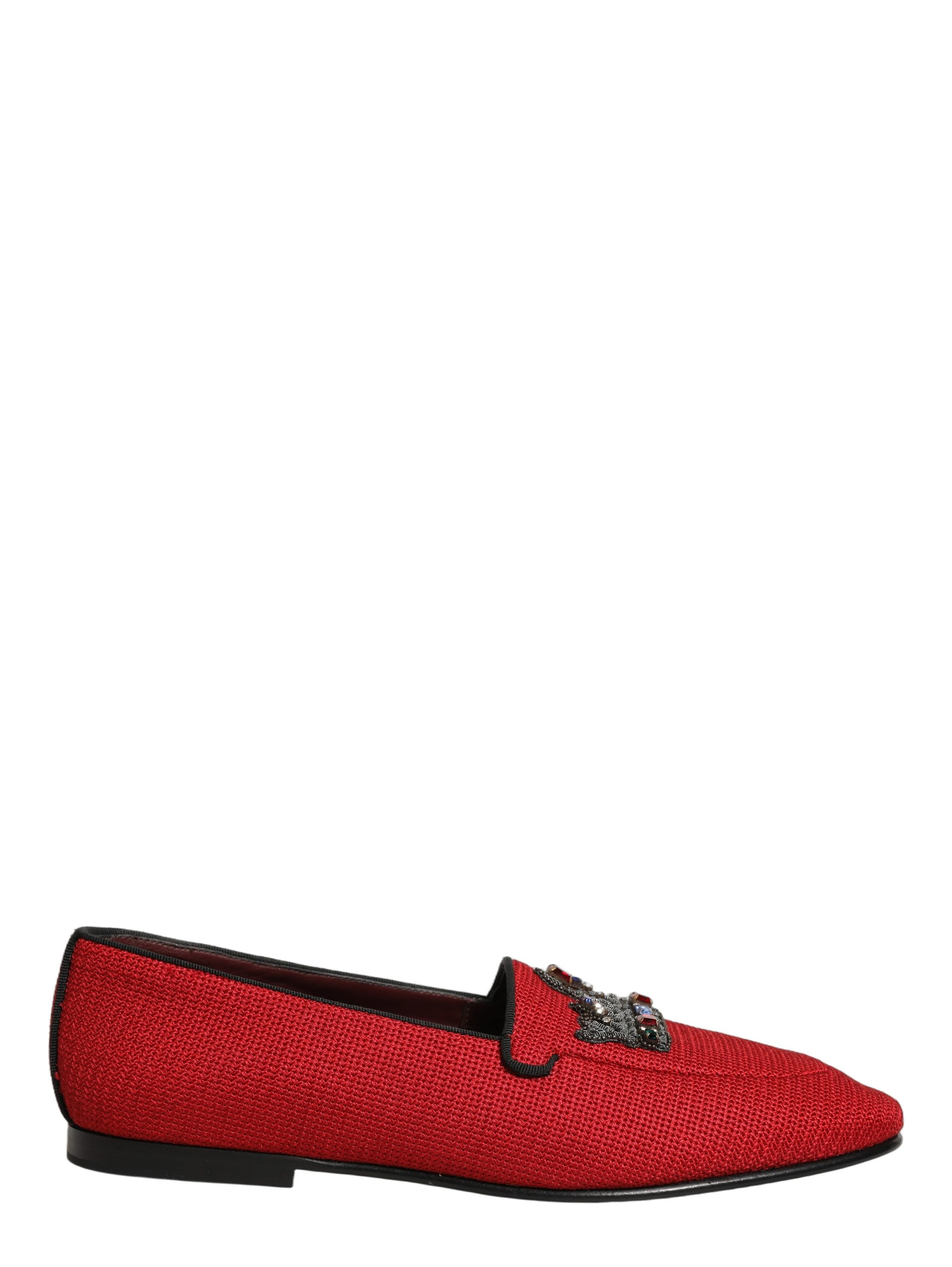 Red Crown Embellished Dress Loafers Shoes