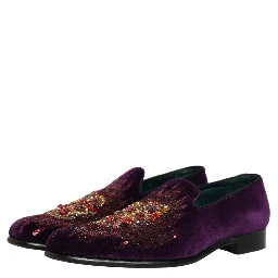 Violet Velvet Rhinestone Sequin Loafers Shoes