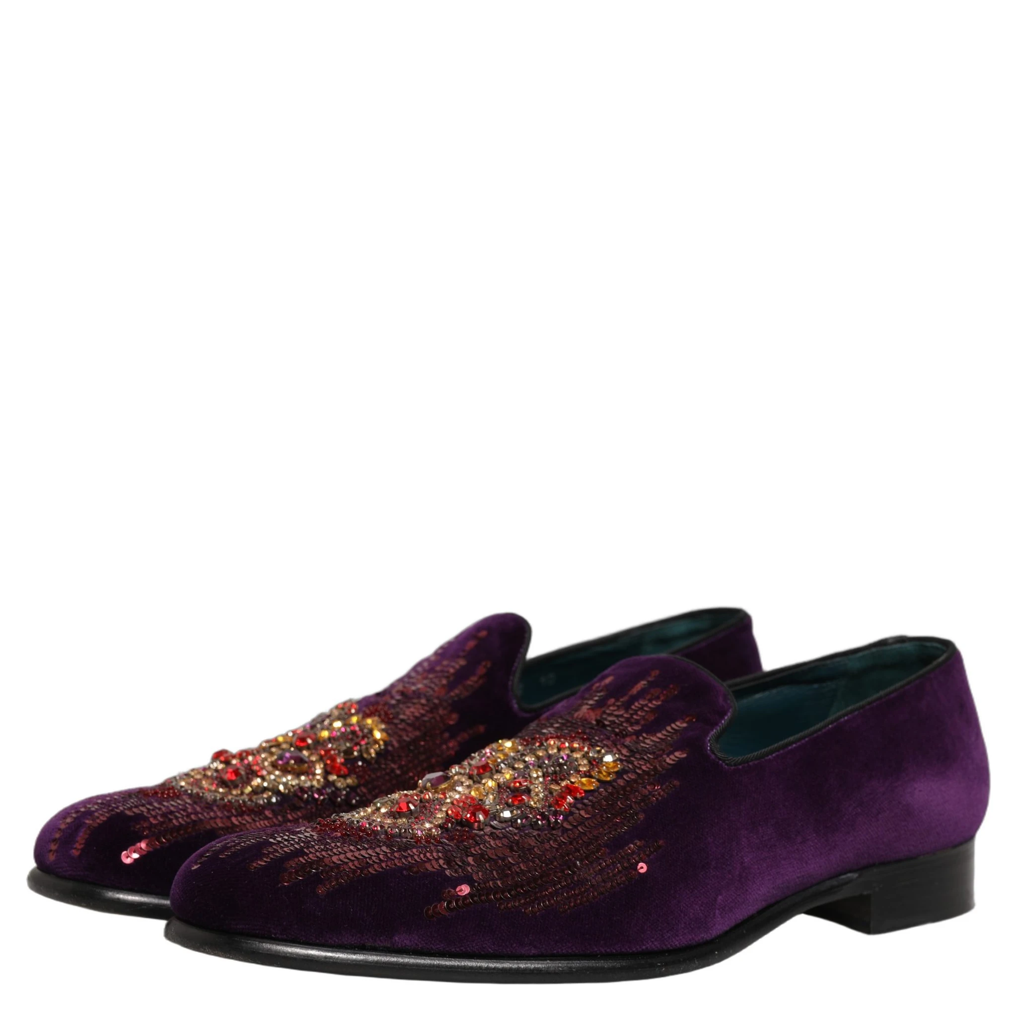 Violet Velvet Rhinestone Sequin Loafers Shoes