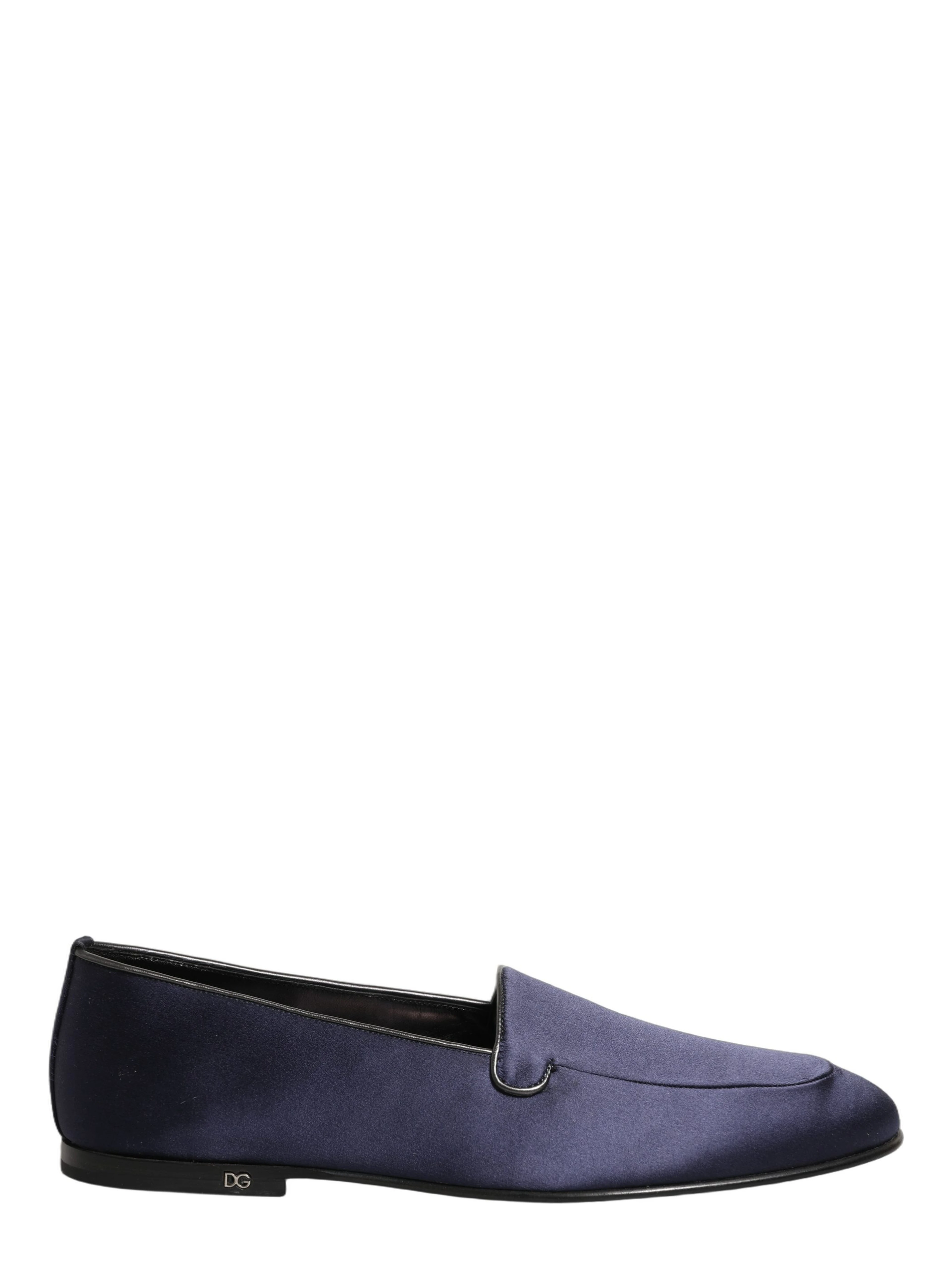 Navy Blue Satin DG Logo Dress Loafers Shoes