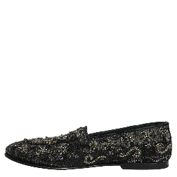 Black Rhinestone Embellished Loafers Shoes