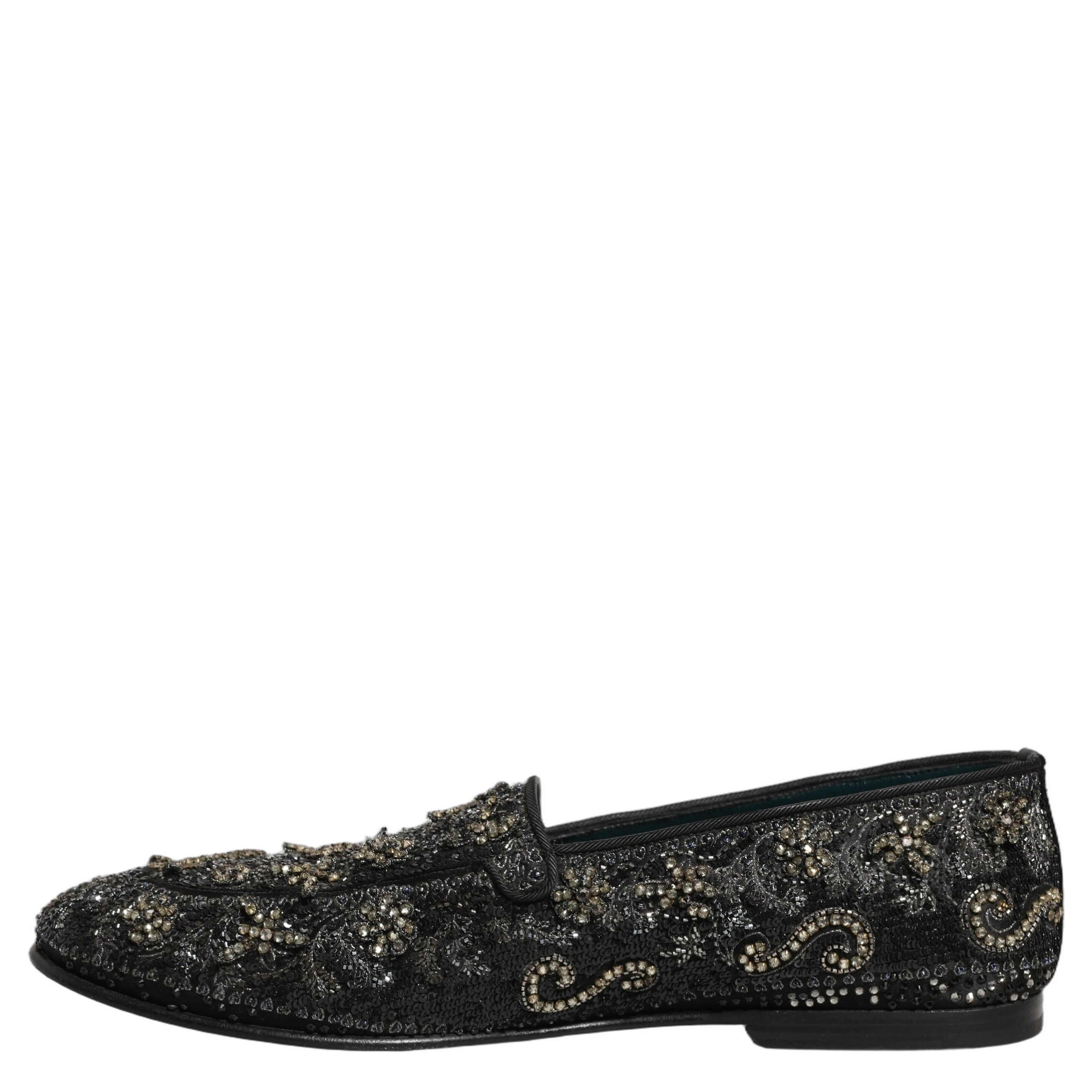 Black Rhinestone Embellished Loafers Shoes