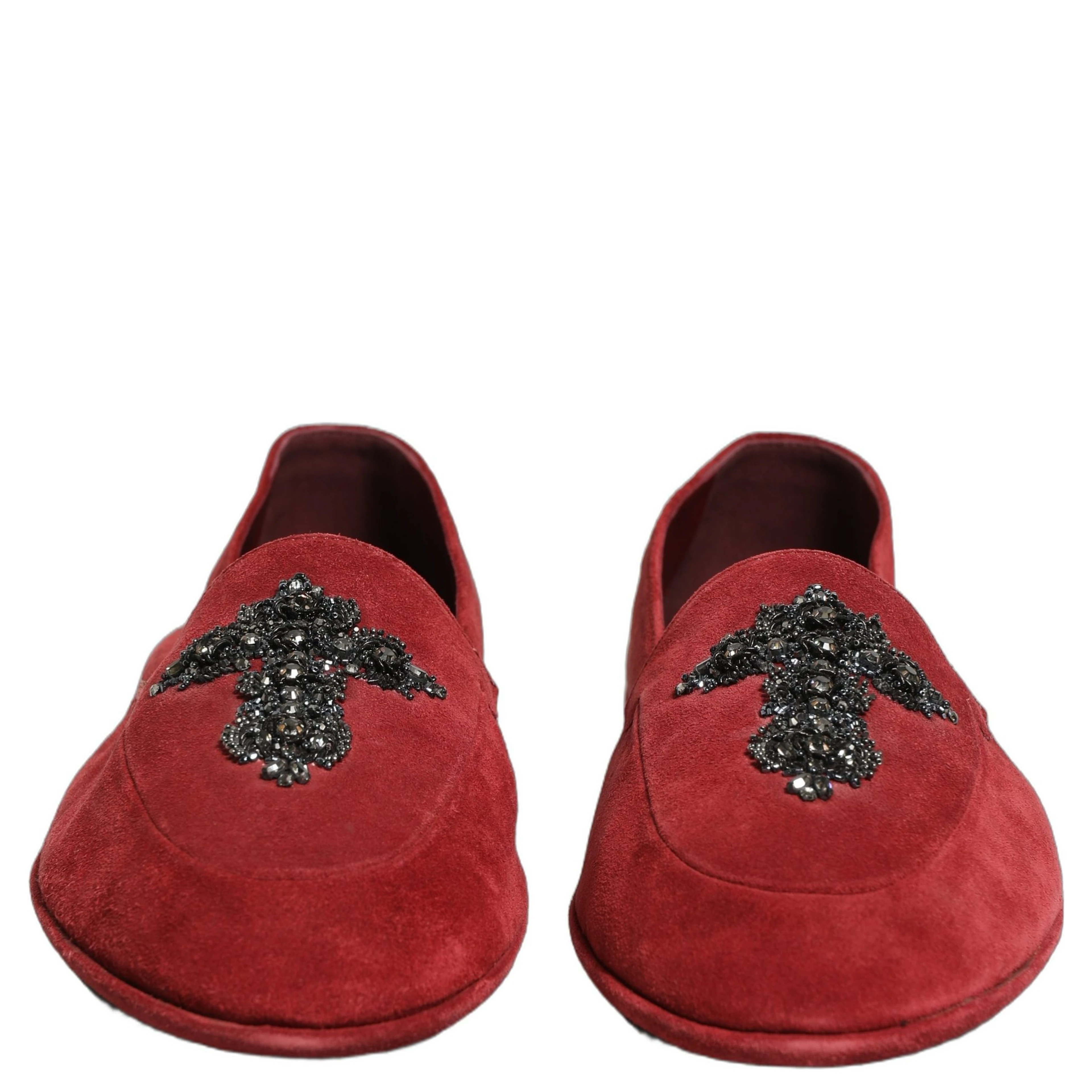 Red Suede Cross Slip On Dress Loafers Shoes