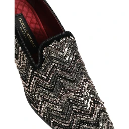Black Velvet Floral Embellished Loafers Shoes