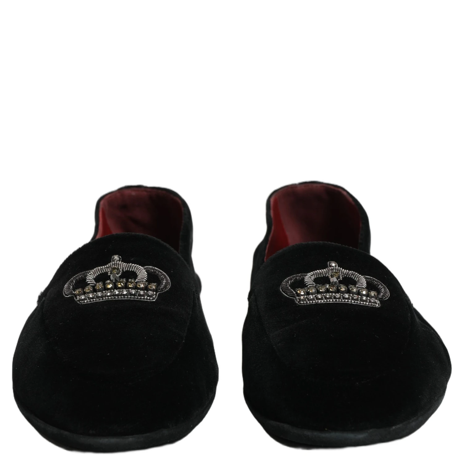 Black Crown Embellished Dress Loafers Shoes