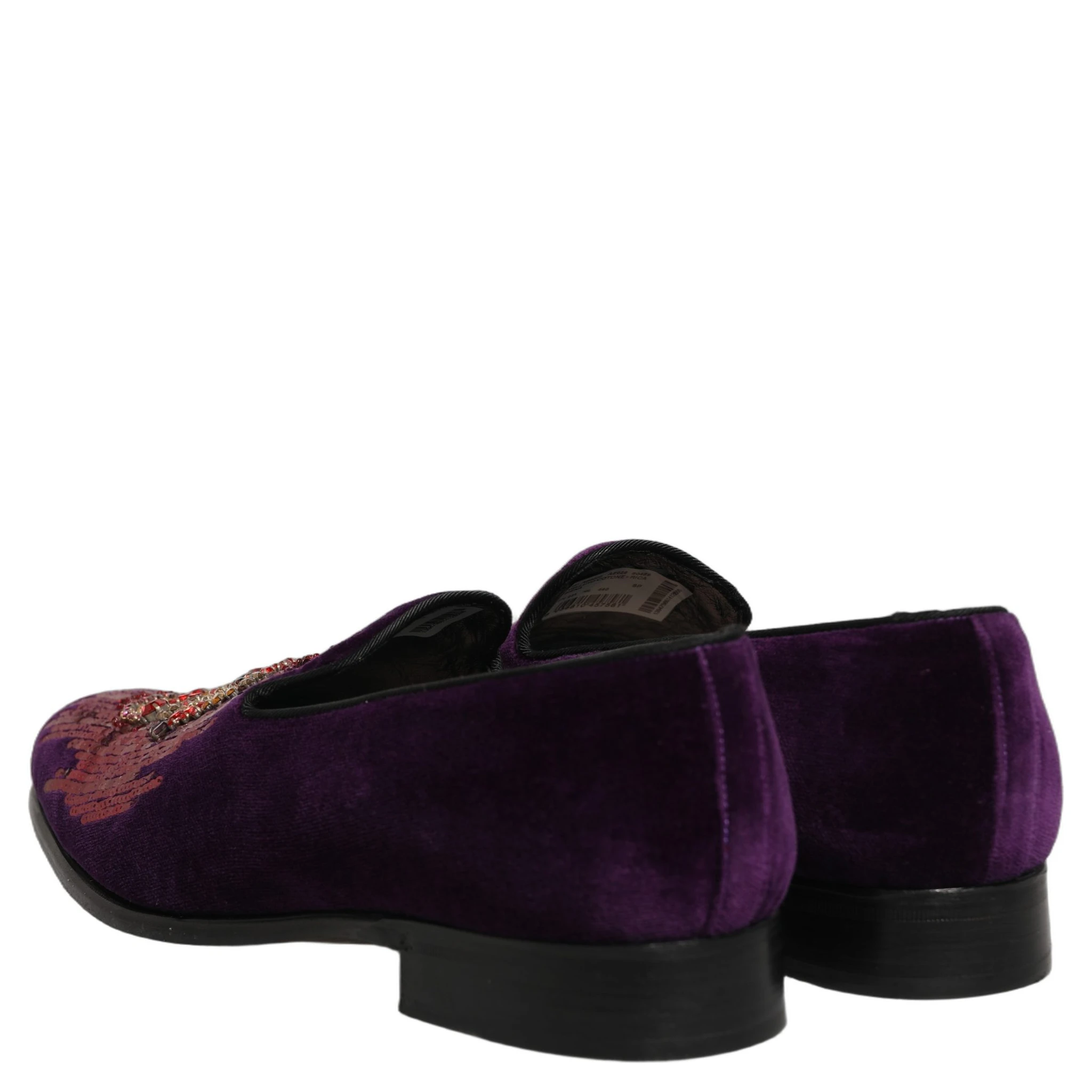 Violet Velvet Rhinestone Sequin Loafers Shoes