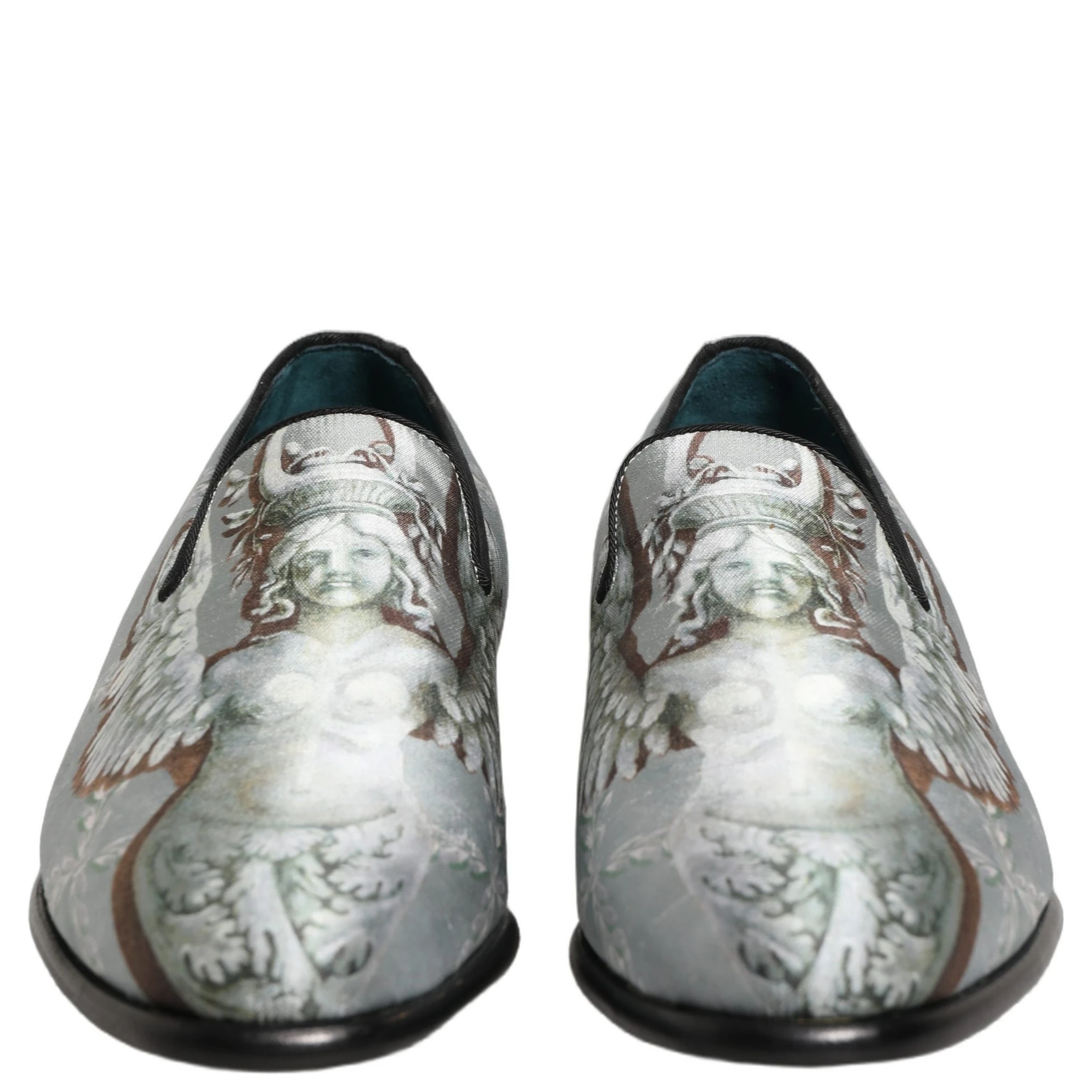 Gray Baroque Angel Velvet Men Loafers Shoes