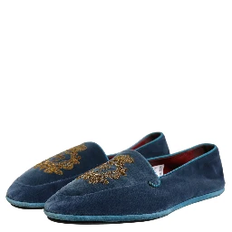 Blue Velvet Crown Embroidery Loafers Shoes