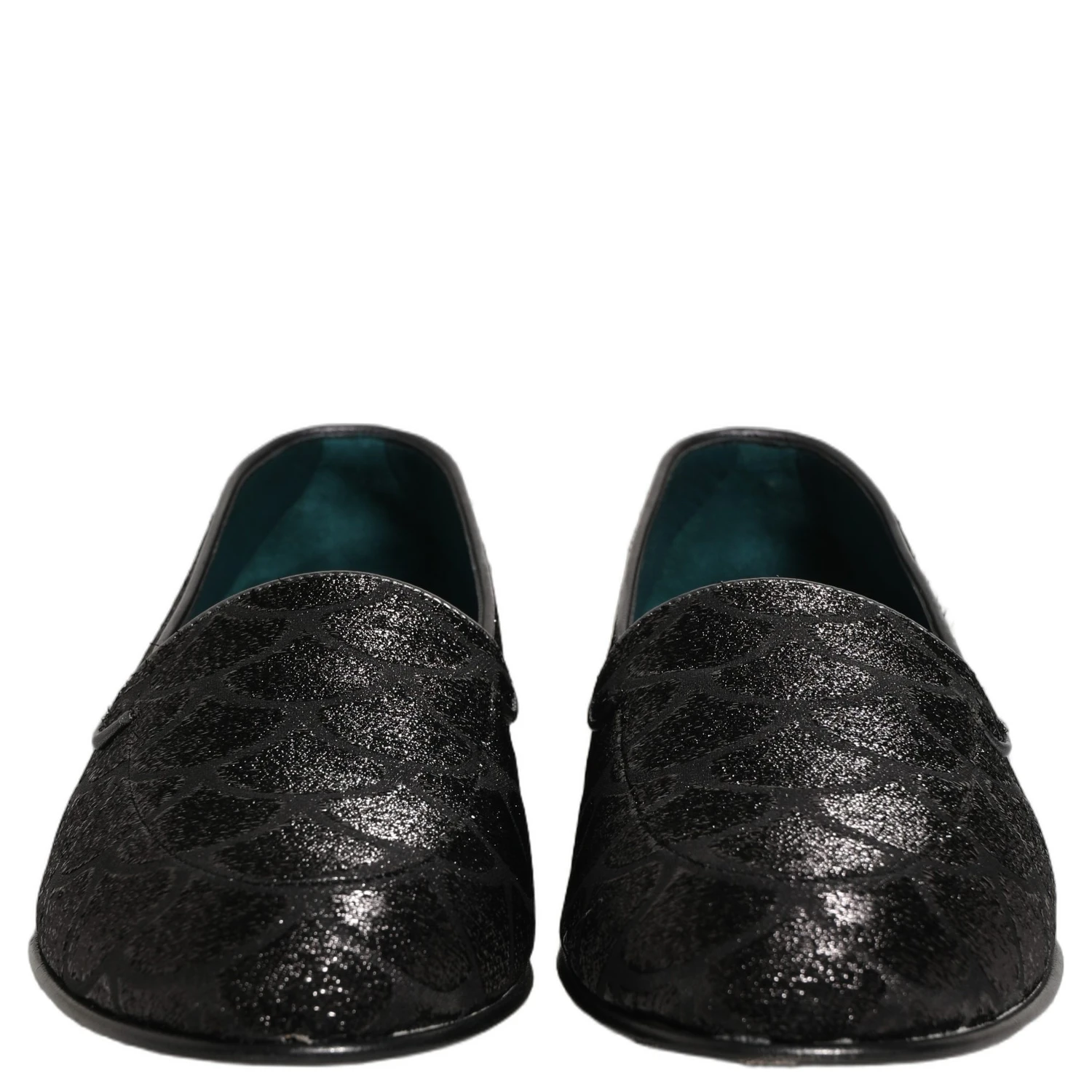 Black Glitter Brocade Men Dress Loafers Shoes