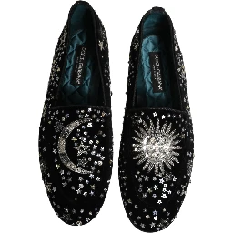 Black Crystal Embellished Dress Loafers Shoes