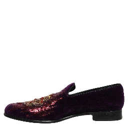 Violet Velvet Rhinestone Sequin Loafers Shoes