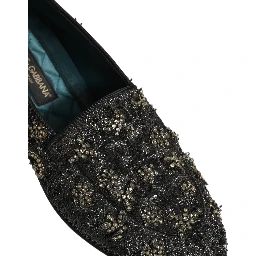 Black Rhinestone Embellished Loafers Shoes