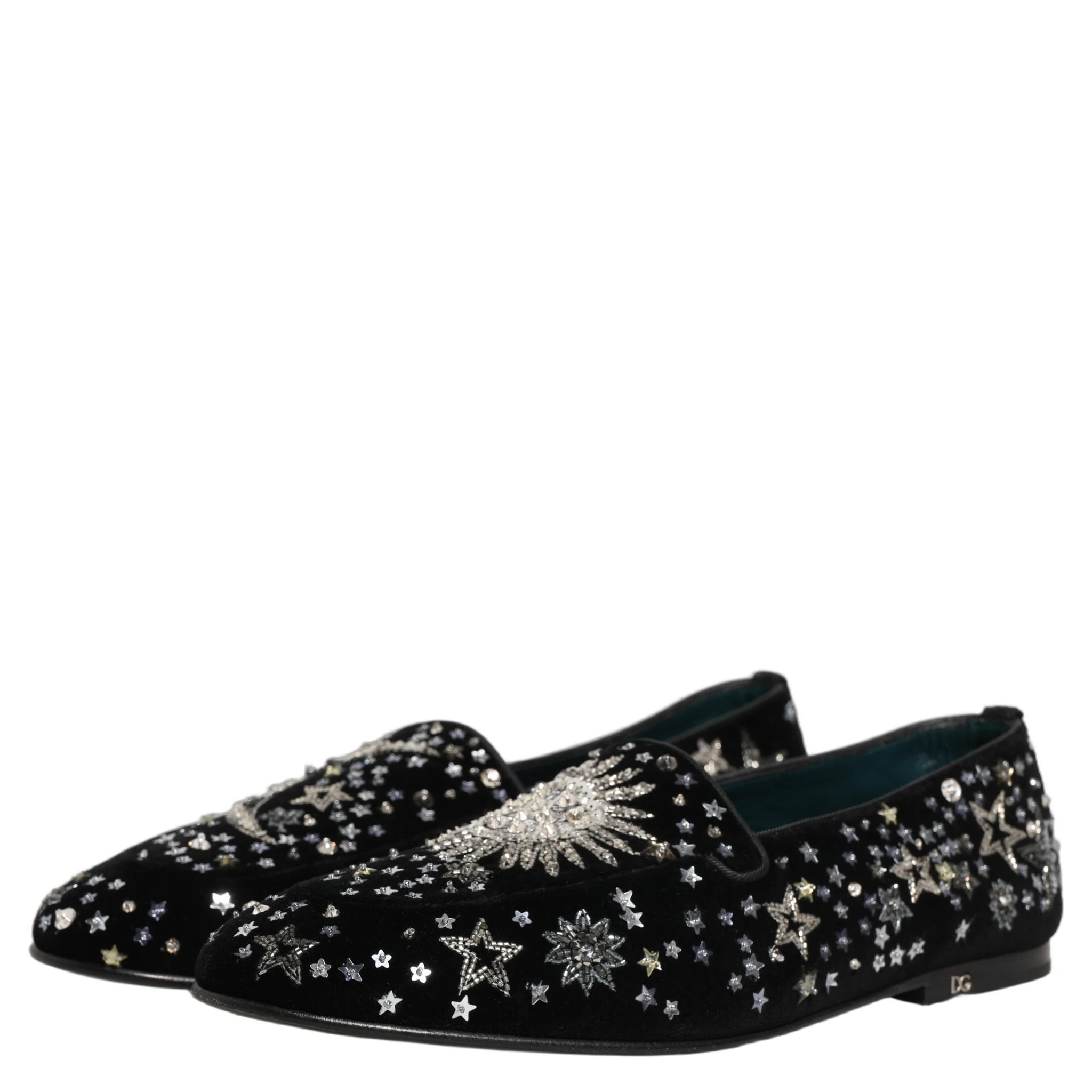Black Crystal Embellished Dress Loafers Shoes