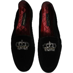 Black Crown Embellished Dress Loafers Shoes