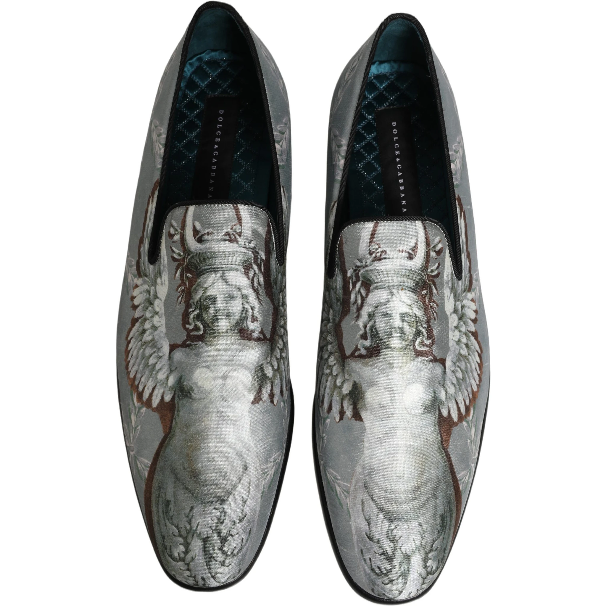 Gray Baroque Angel Velvet Men Loafers Shoes