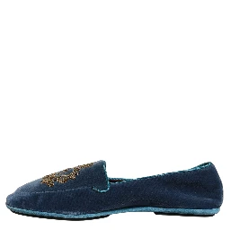 Blue Velvet Crown Embroidery Loafers Shoes