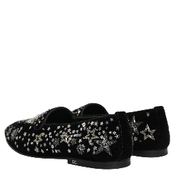 Black Crystal Embellished Dress Loafers Shoes