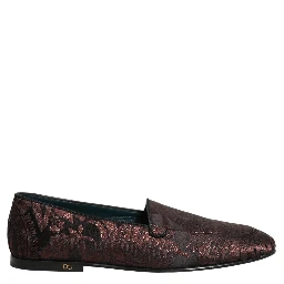 Maroon Jacquard Leather Slip On Loafers Shoes