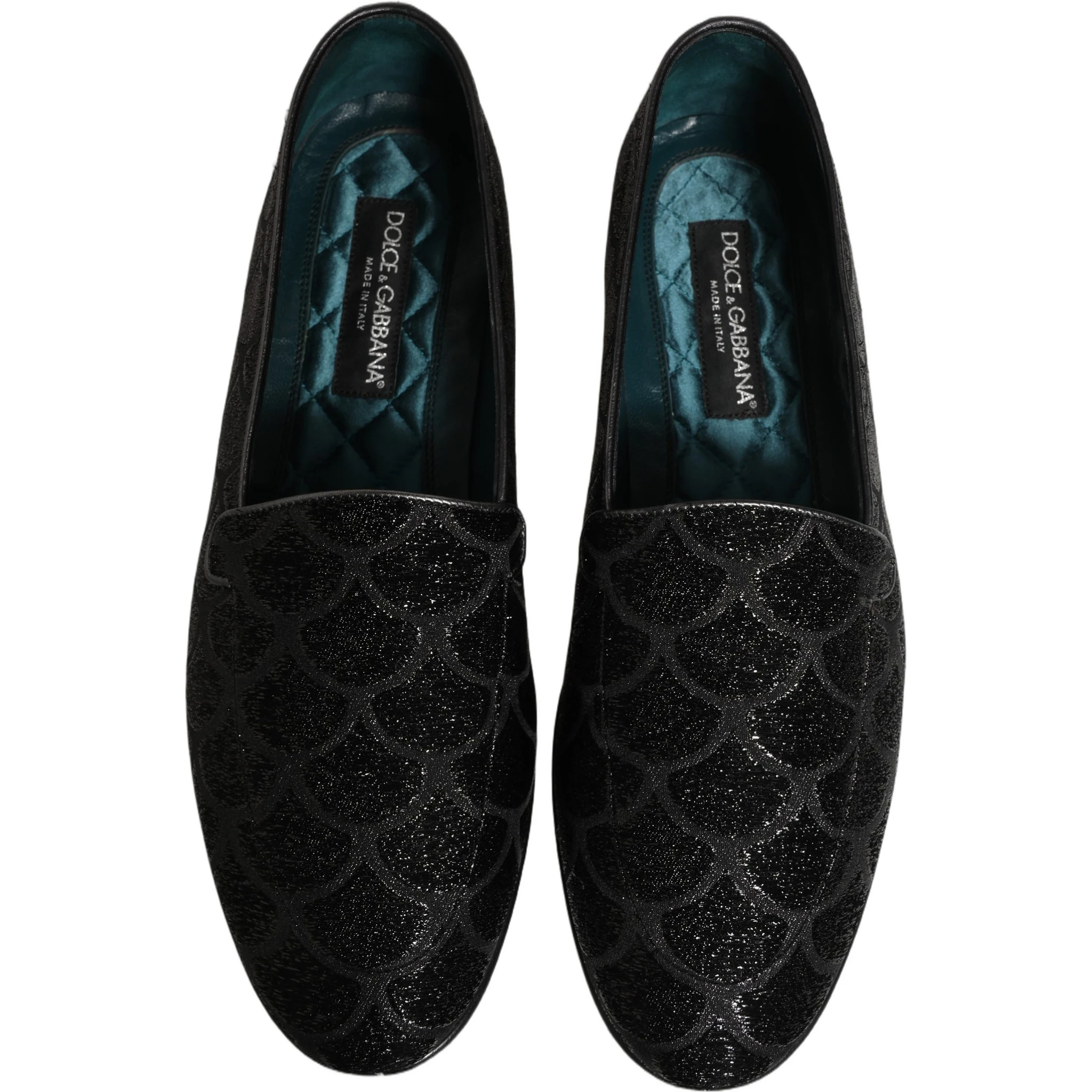 Black Glitter Brocade Men Dress Loafers Shoes