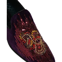 Violet Velvet Rhinestone Sequin Loafers Shoes