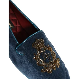 Blue Velvet Crown Embroidery Loafers Shoes