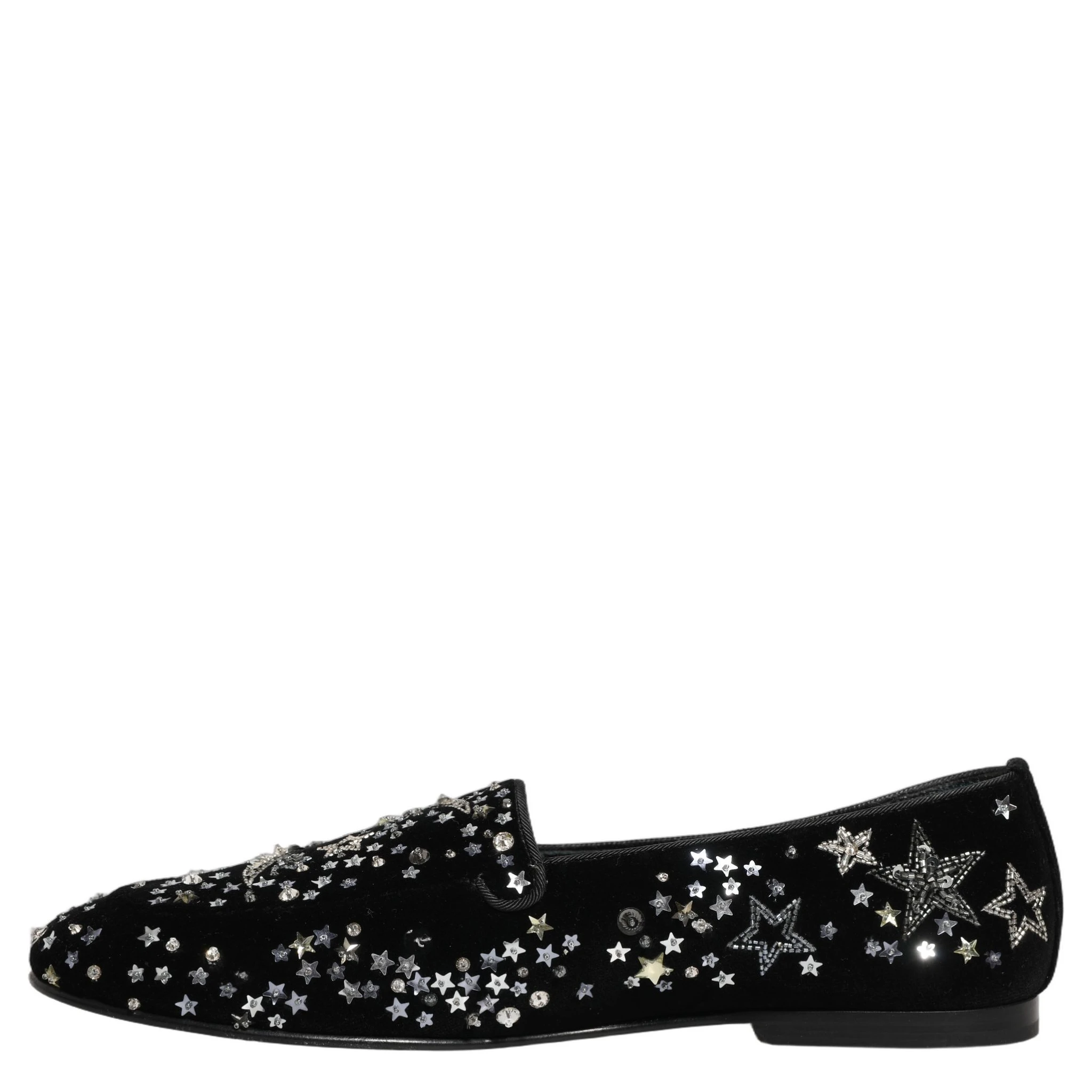 Black Crystal Embellished Dress Loafers Shoes