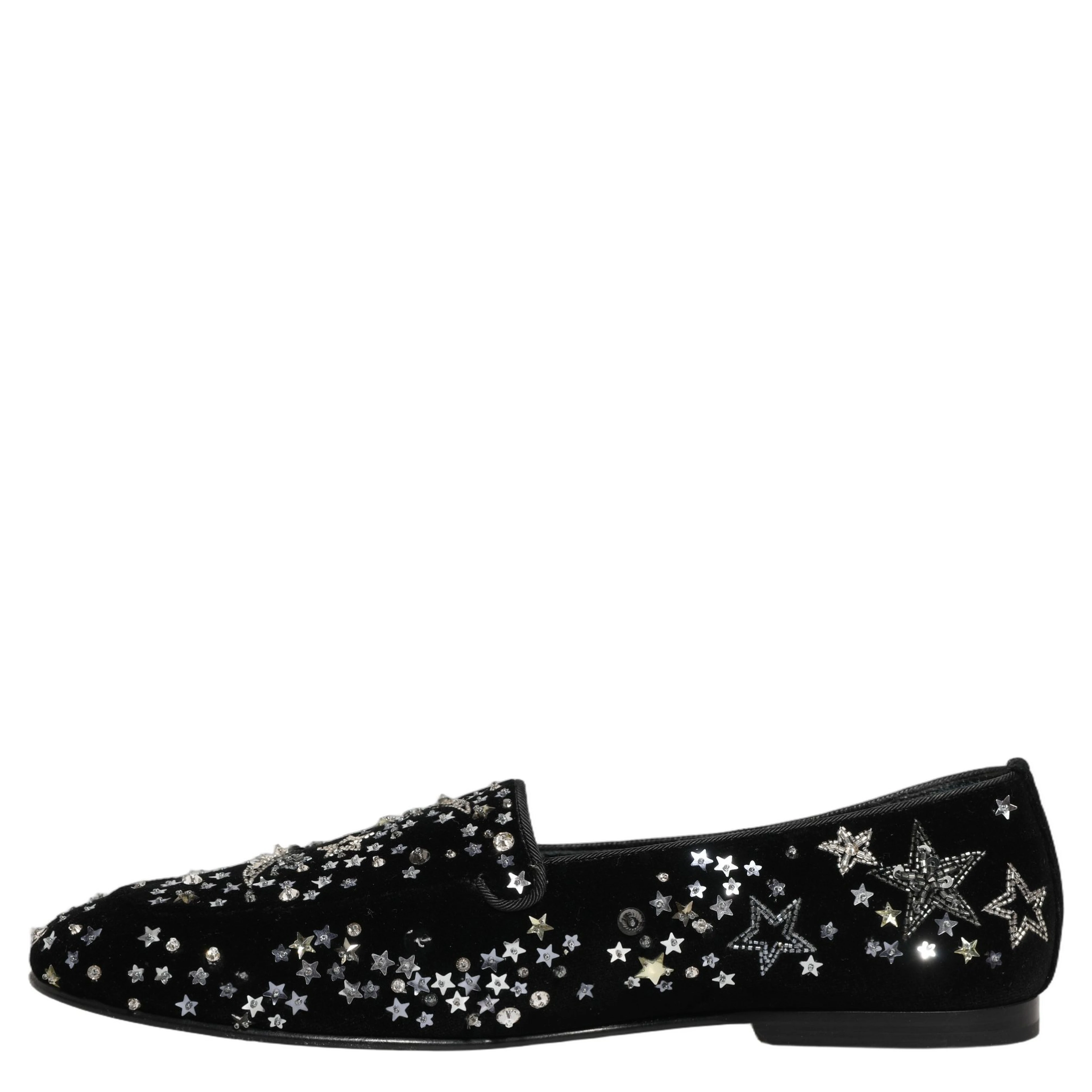 Black Crystal Embellished Dress Loafers Shoes