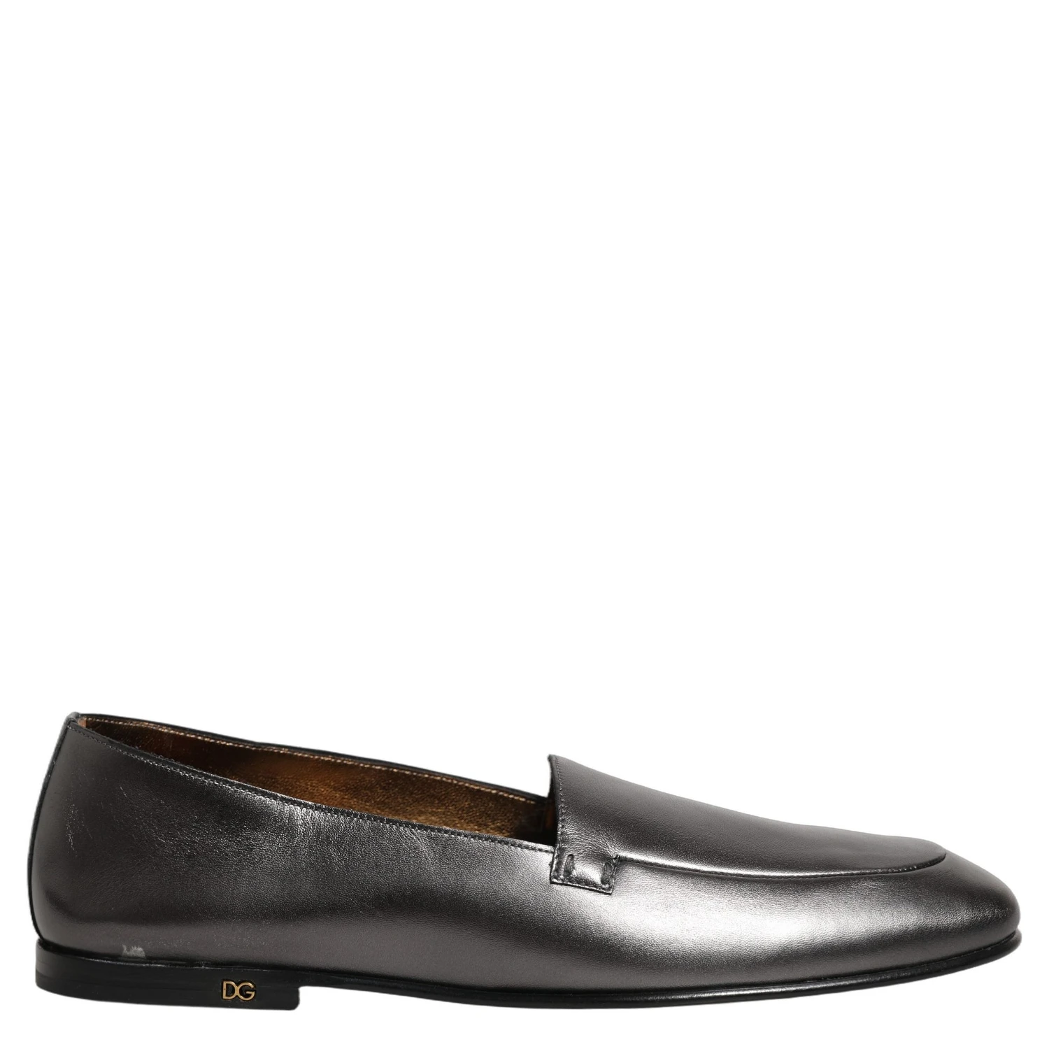 Silver Leather DG Logo Slip On Loafers Shoes