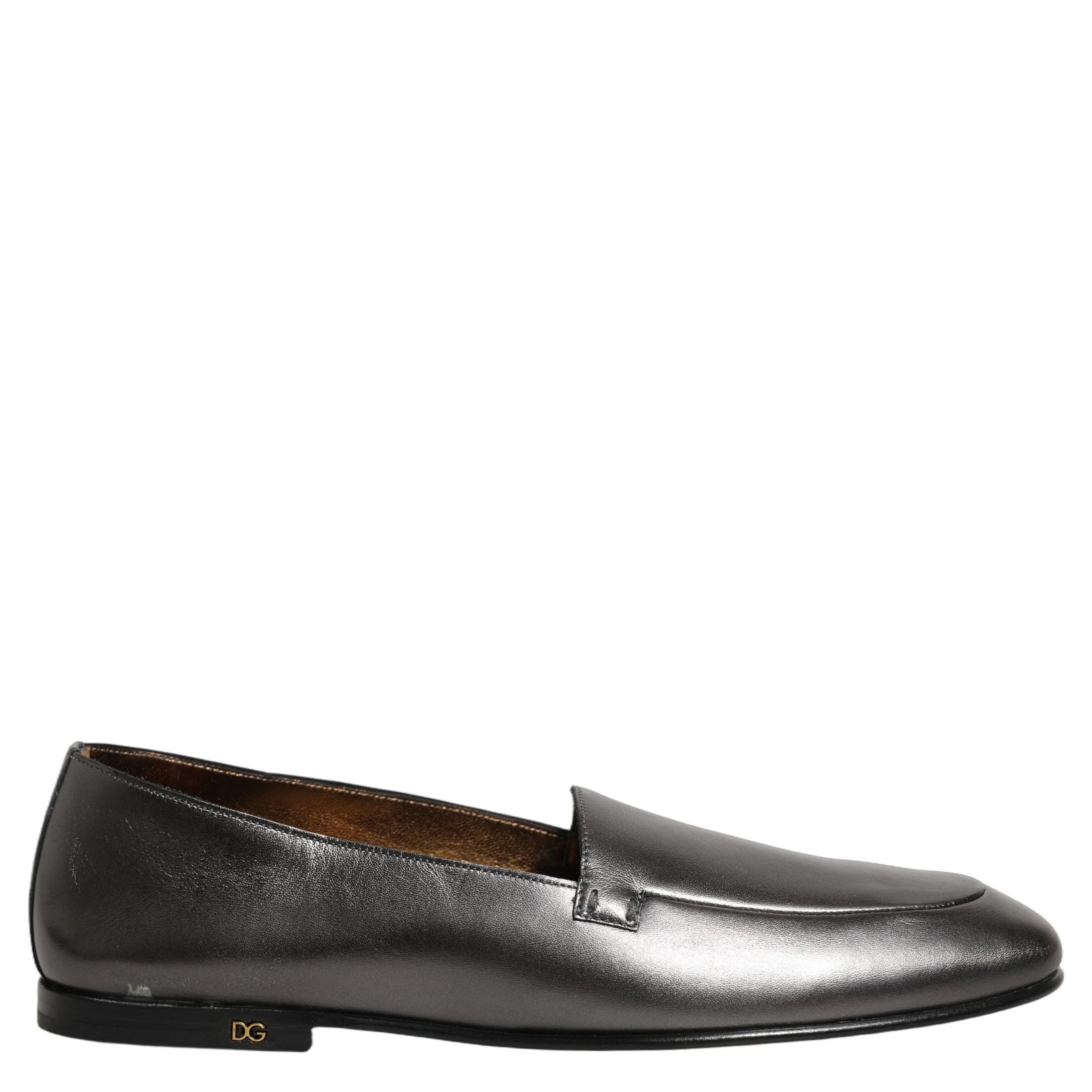 Silver Leather DG Logo Slip On Loafers Shoes
