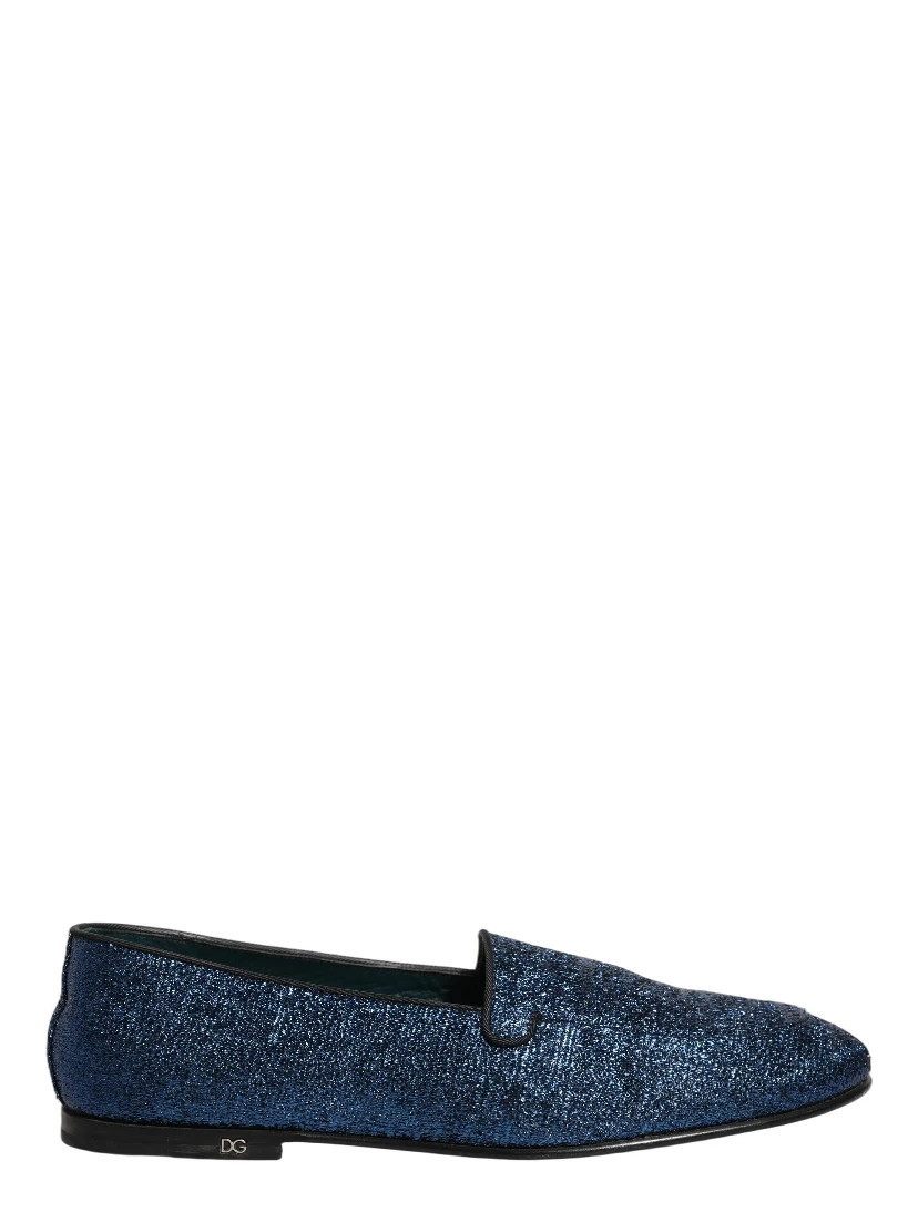 Blue Glitter Lurex DG Logo Dress Loafers Shoes