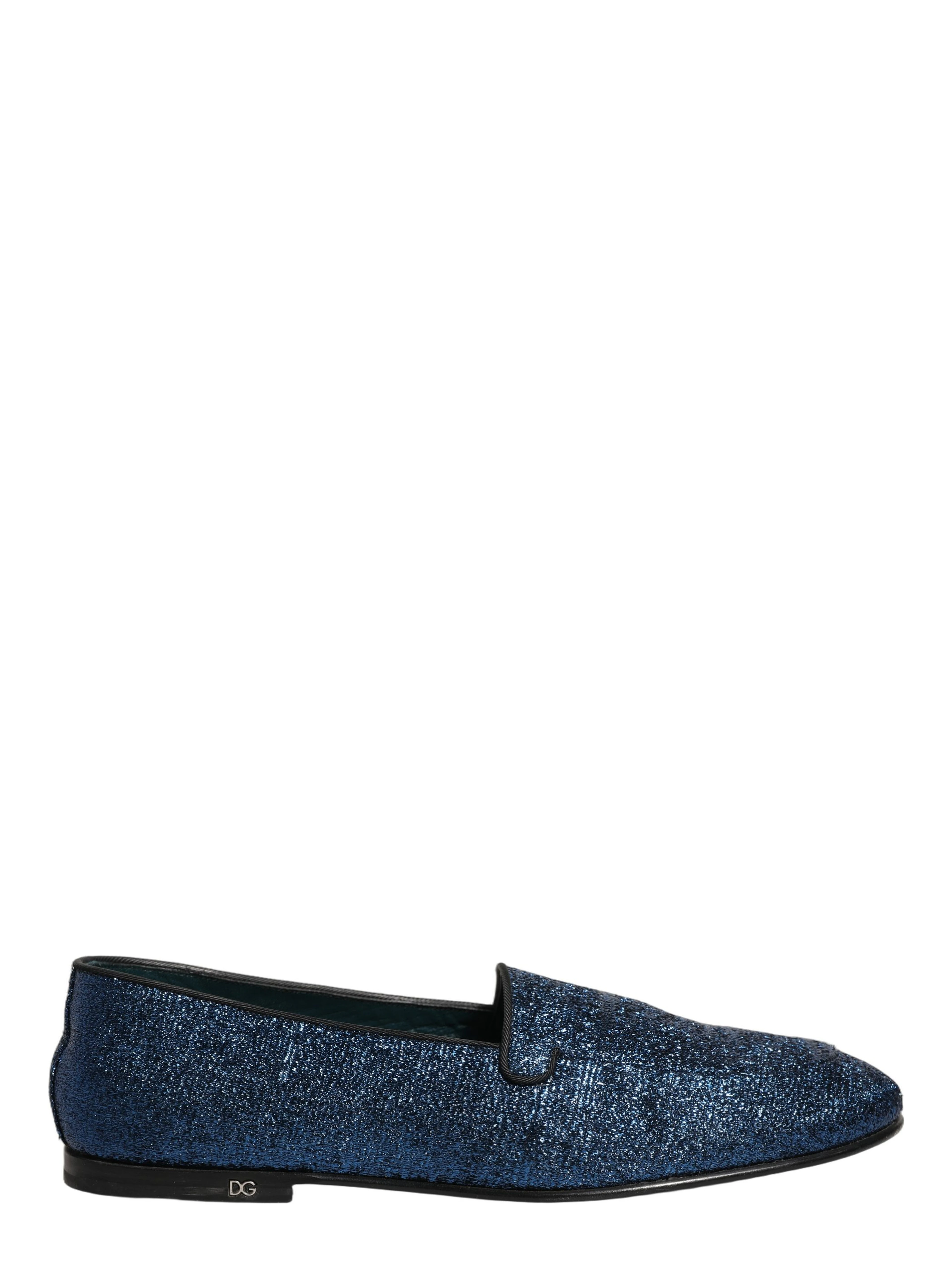 Blue Glitter Lurex DG Logo Dress Loafers Shoes