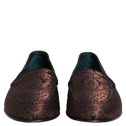 Maroon Jacquard Leather Slip On Loafers Shoes