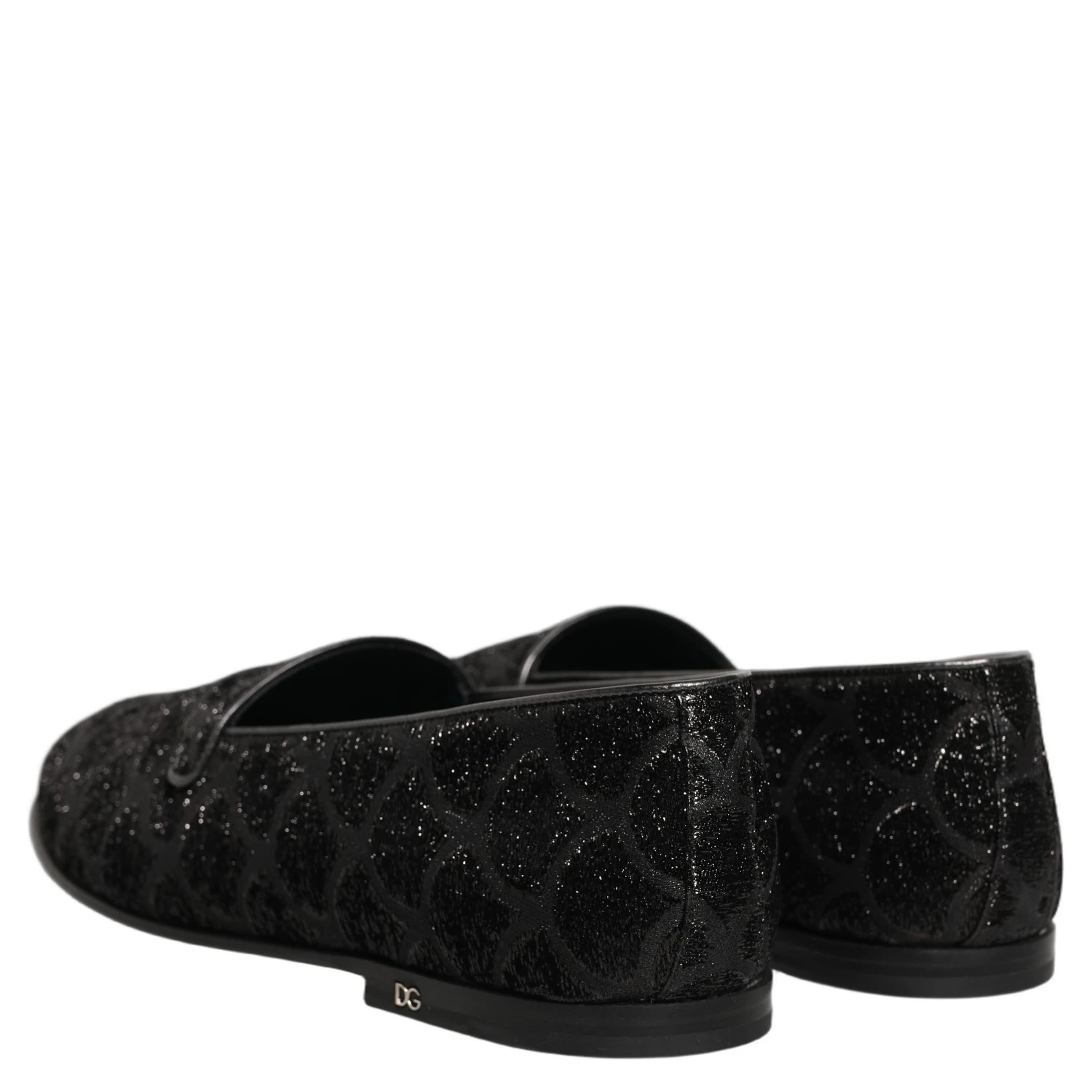 Black Glitter Brocade Men Dress Loafers Shoes