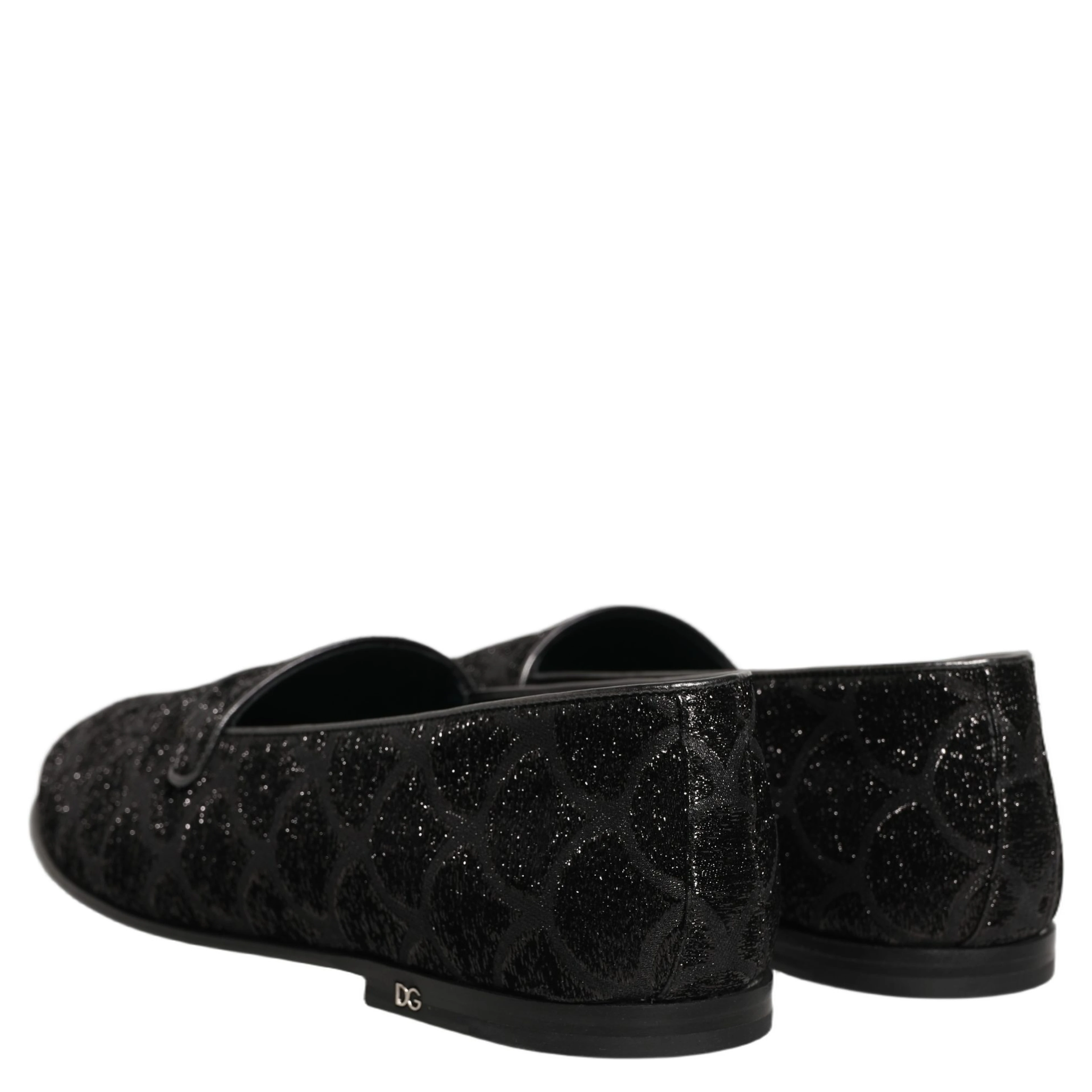 Black Glitter Brocade Men Dress Loafers Shoes