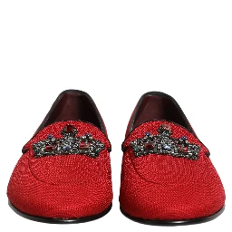 Red Crown Embellished Dress Loafers Shoes