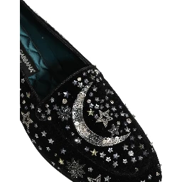 Black Crystal Embellished Dress Loafers Shoes