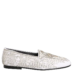 White Satin Embellished Dress Loafers Shoes