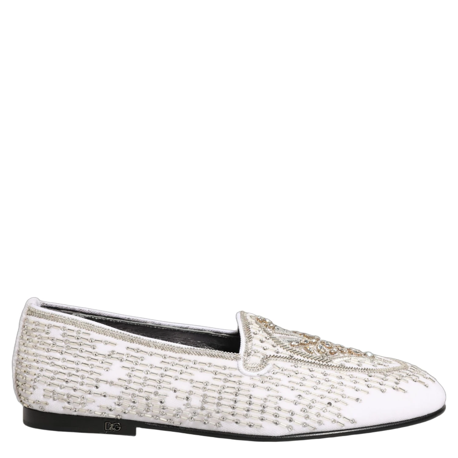 White Satin Embellished Dress Loafers Shoes