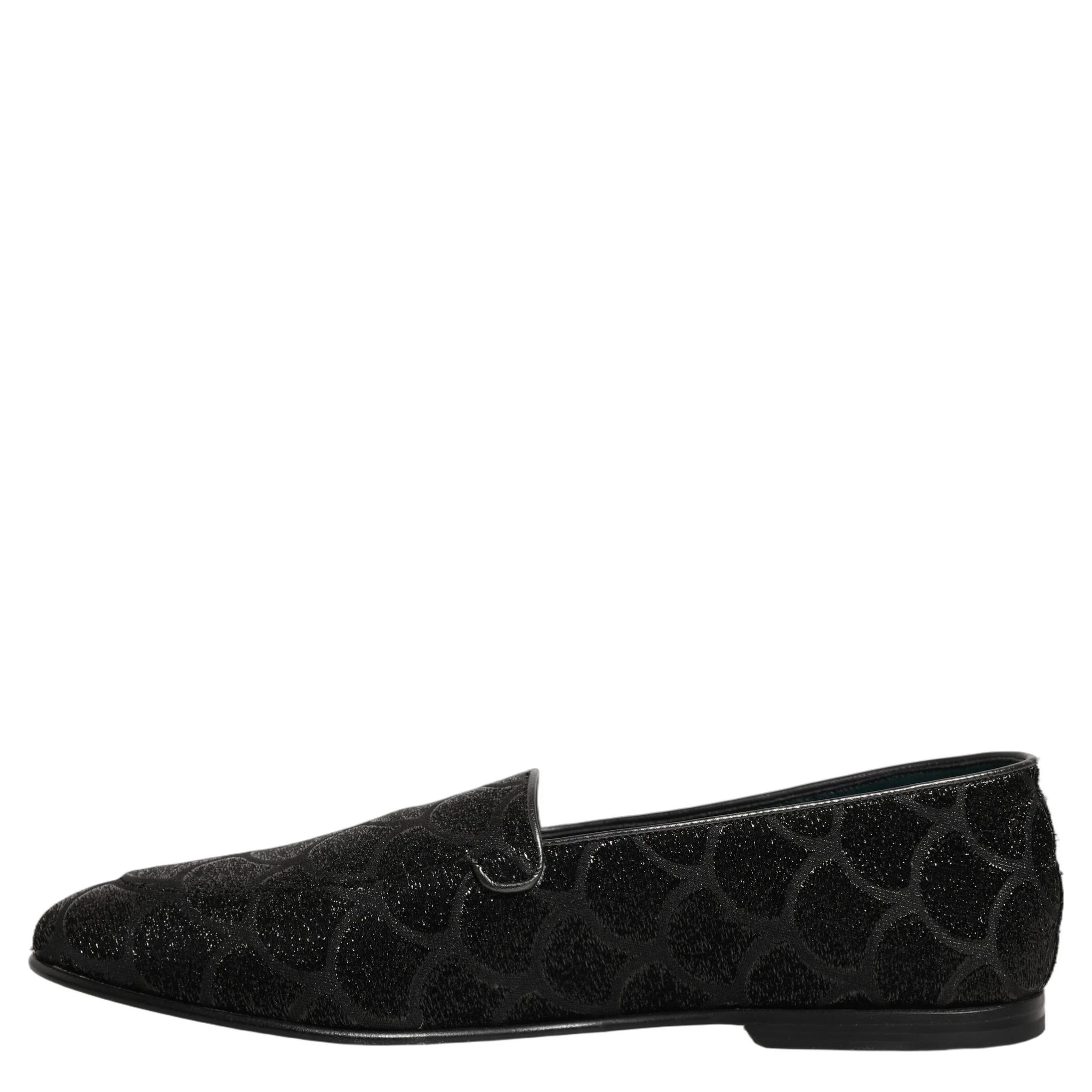 Black Glitter Brocade Men Dress Loafers Shoes