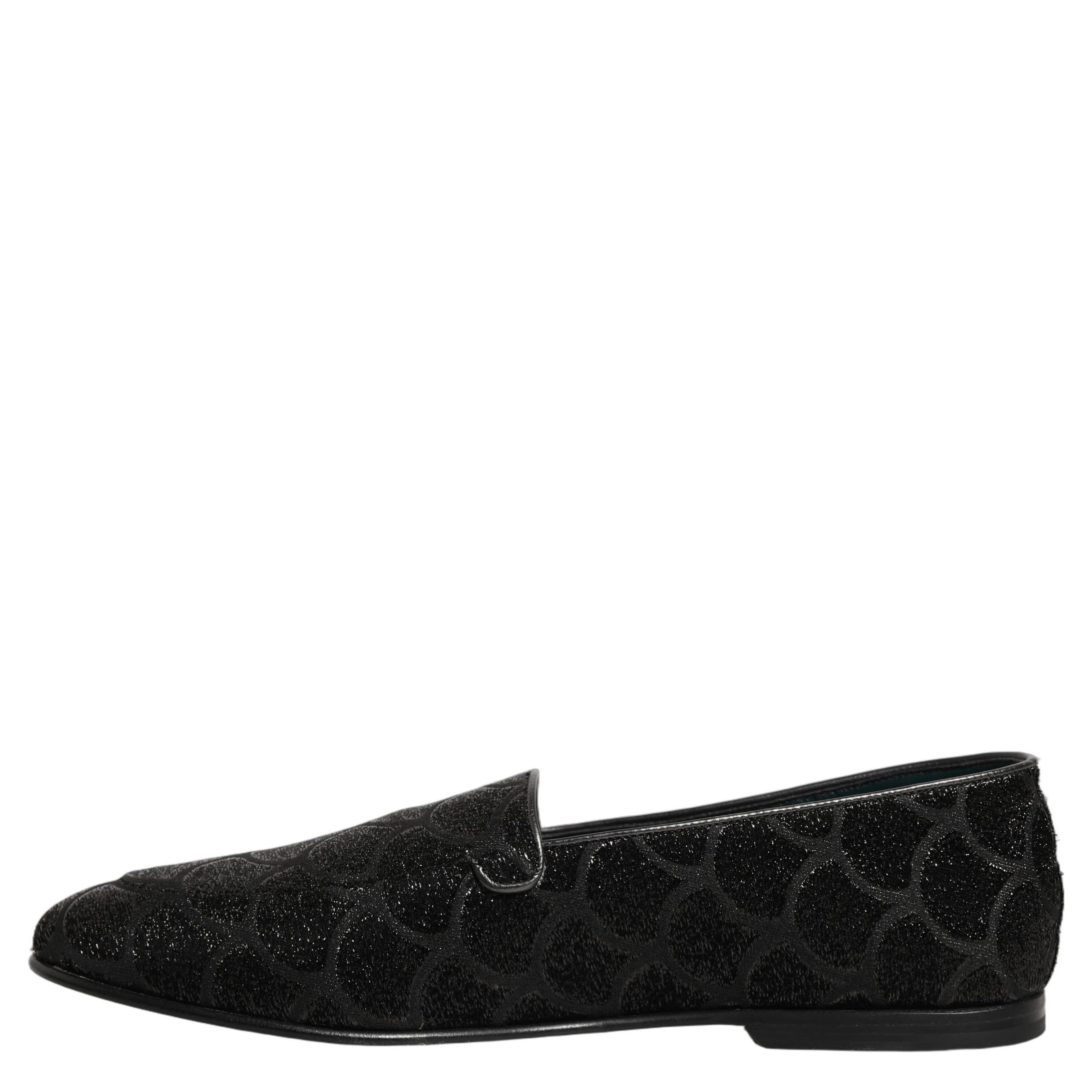 Black Glitter Brocade Men Dress Loafers Shoes
