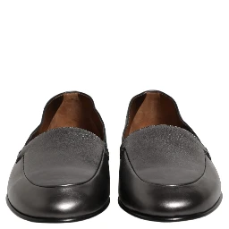 Silver Leather DG Logo Slip On Loafers Shoes