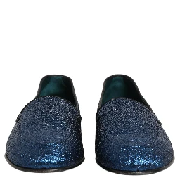 Blue Glitter Lurex DG Logo Dress Loafers Shoes