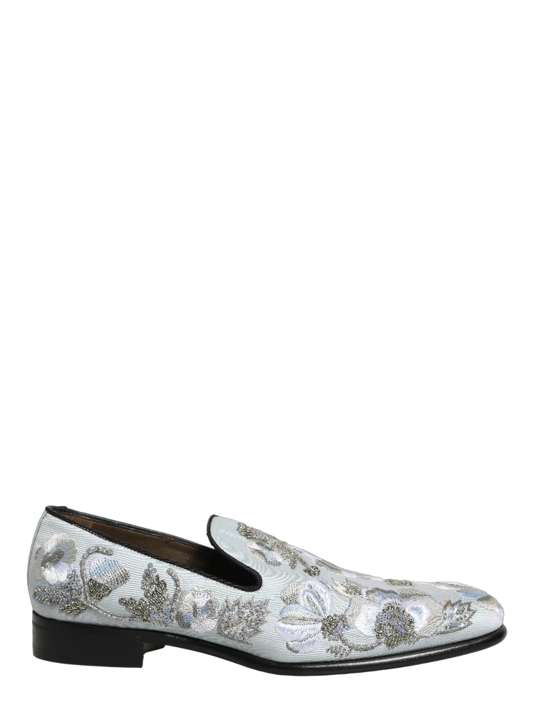 White Floral Embellished Men Loafers Shoes alternative