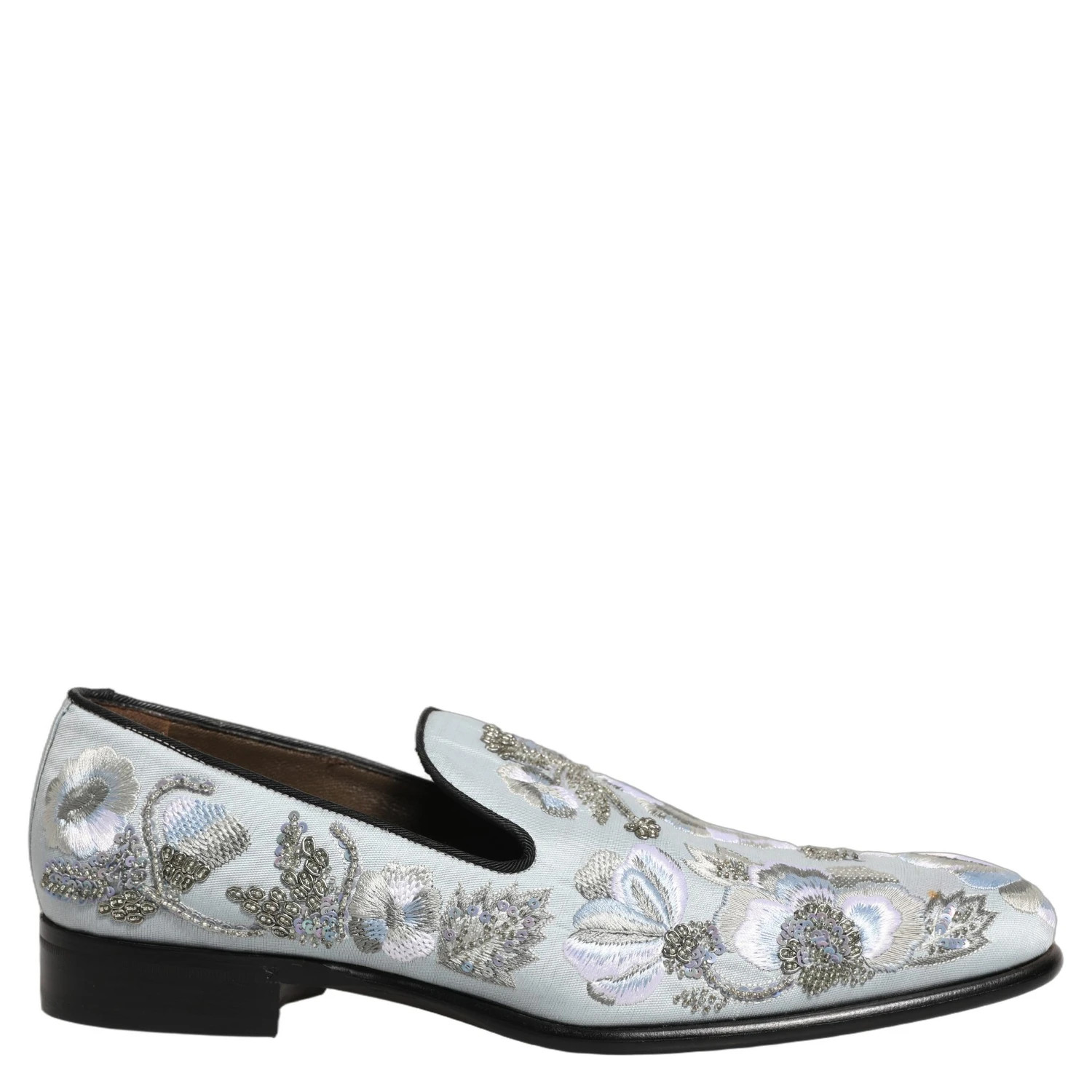 White Floral Embellished Men Loafers Shoes