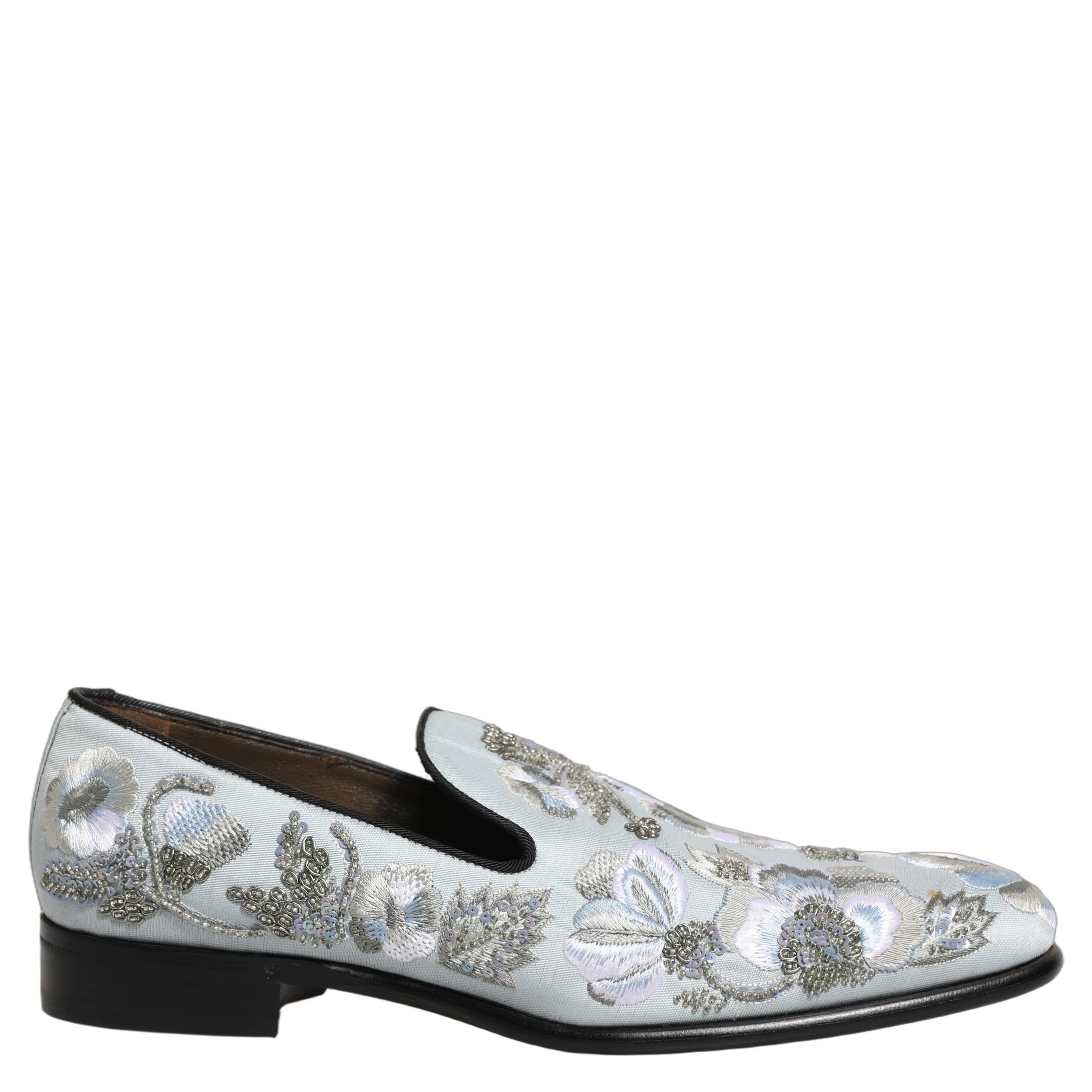 White Floral Embellished Men Loafers Shoes