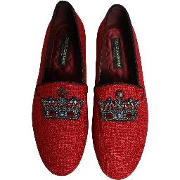 Red Crown Embellished Dress Loafers Shoes