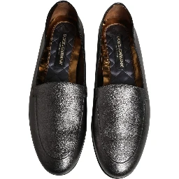 Silver Leather DG Logo Slip On Loafers Shoes
