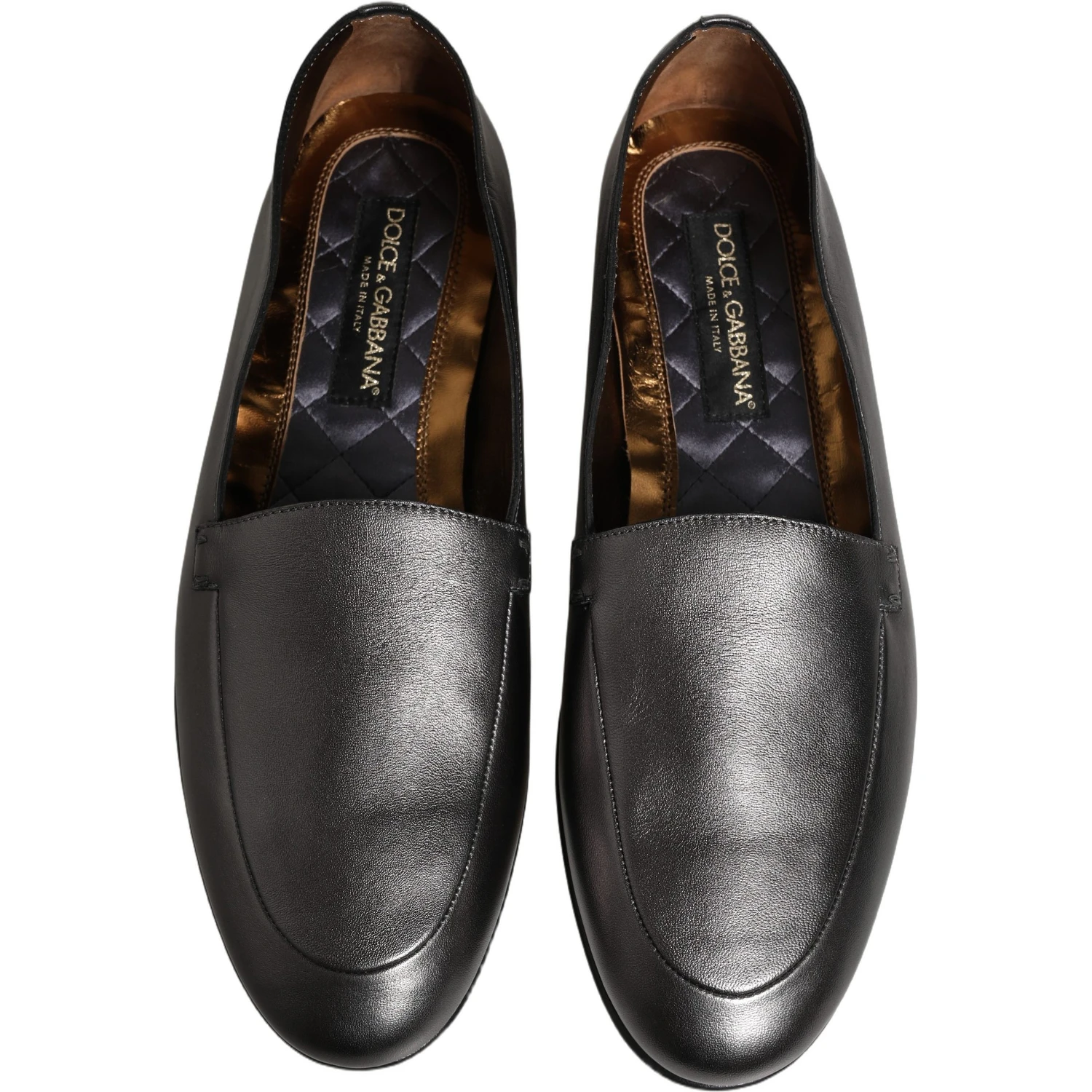 Silver Leather DG Logo Slip On Loafers Shoes