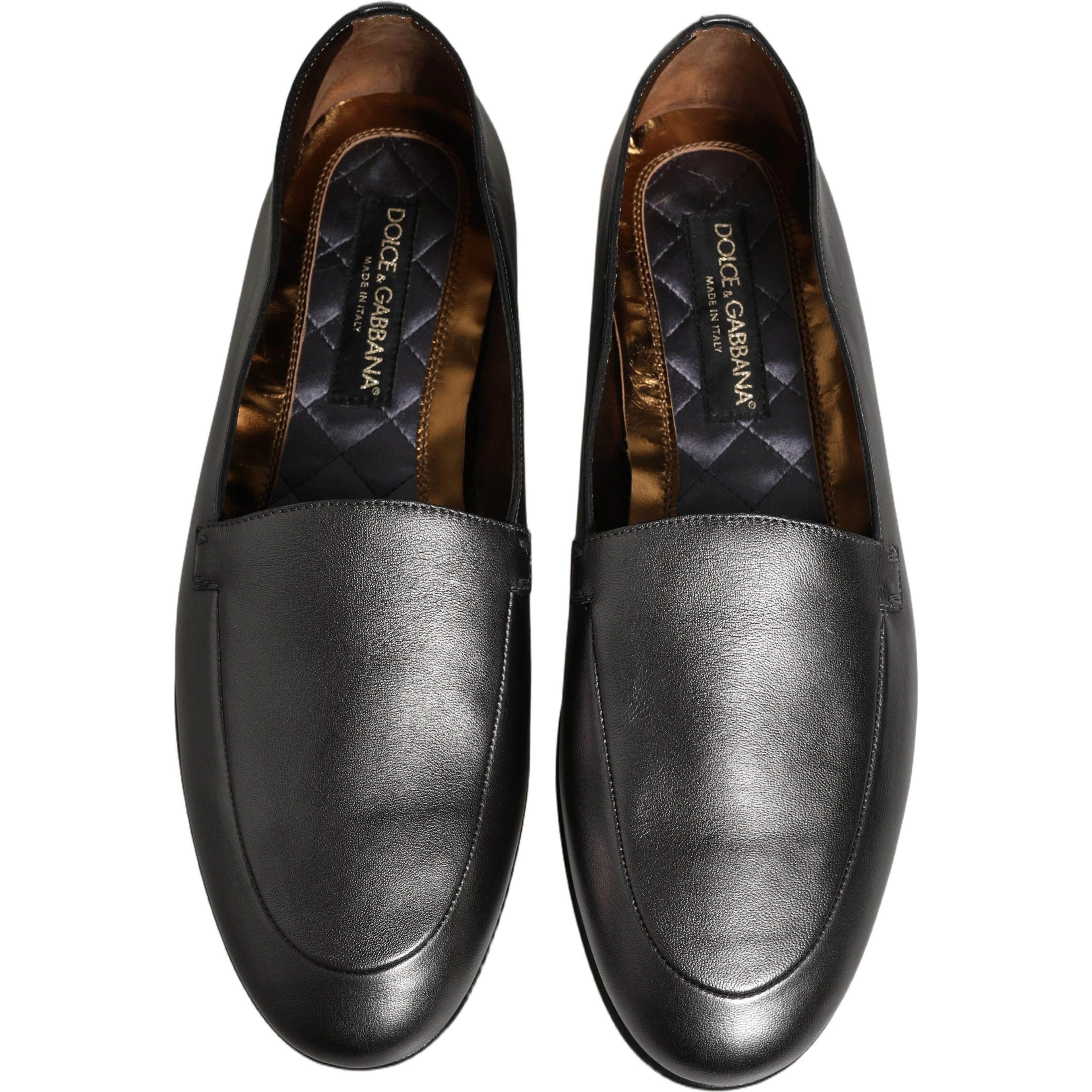 Silver Leather DG Logo Slip On Loafers Shoes