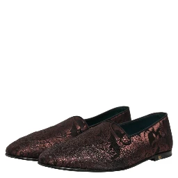 Maroon Jacquard Leather Slip On Loafers Shoes